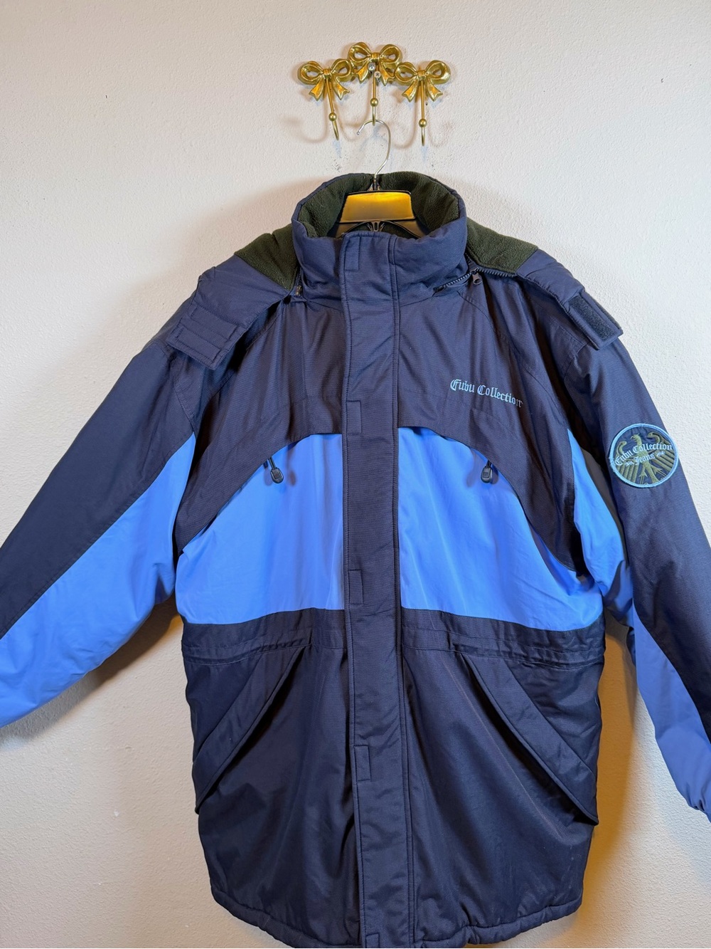 Vintage FUBU The Collection Y2K Colorblock Winter Jacket Navy Light Blue XXL